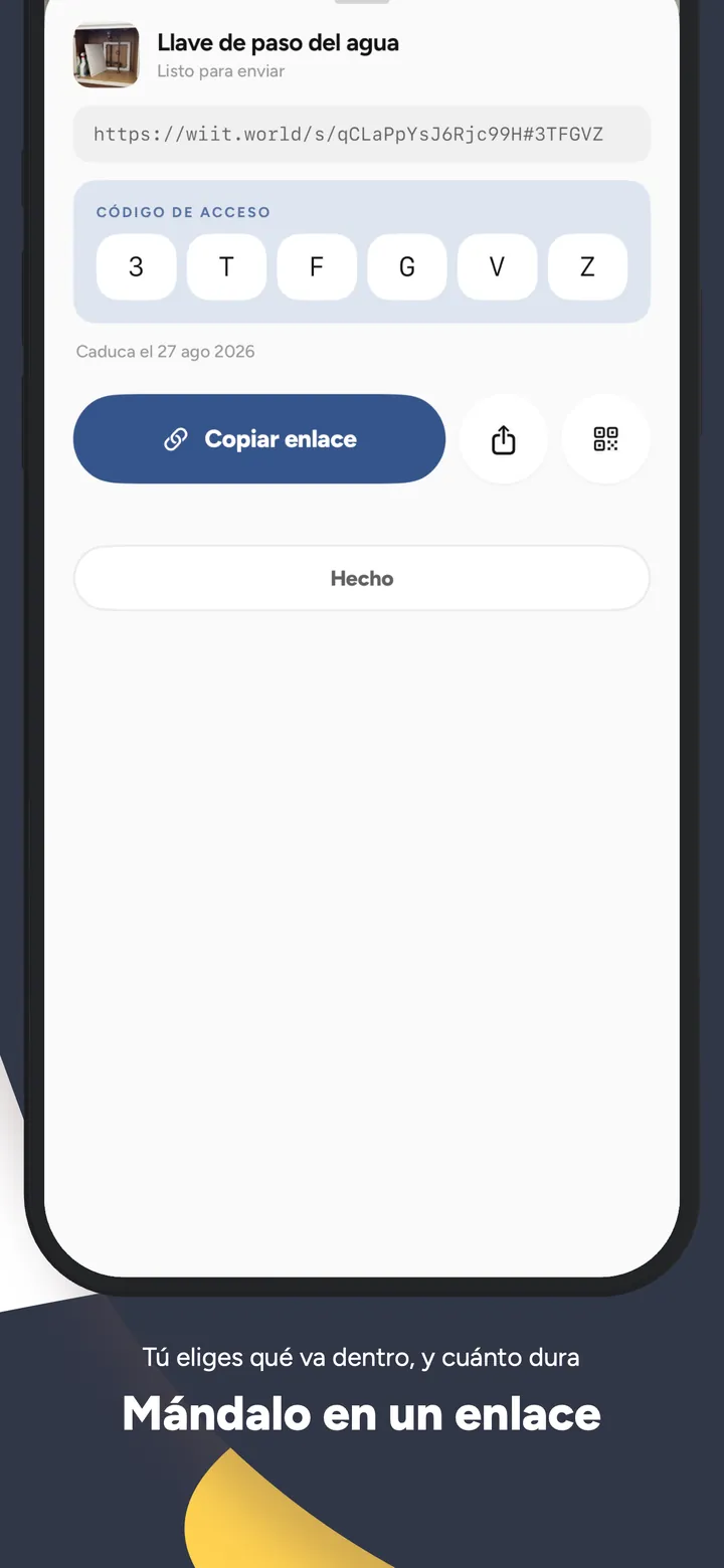 Mándalo en un enlace: el enlace listo con su código de seis caracteres