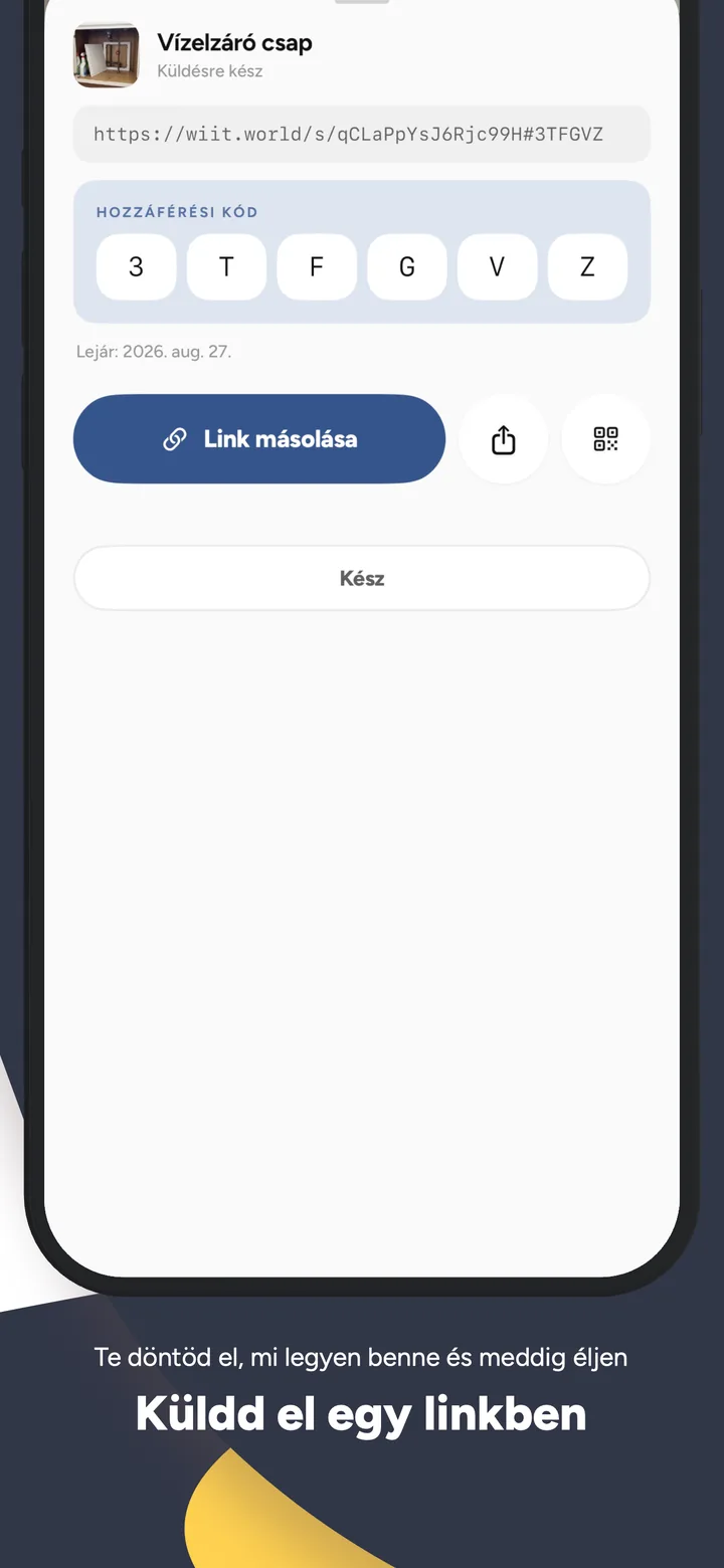 Küldd el linkben: a kész link a hat karakteres kódjával